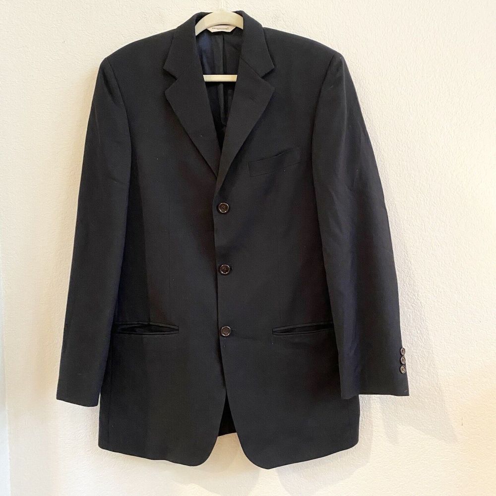 Pronto Uomo Men’s Suit Jacket Size 42 Black 3 Button 100% Wool